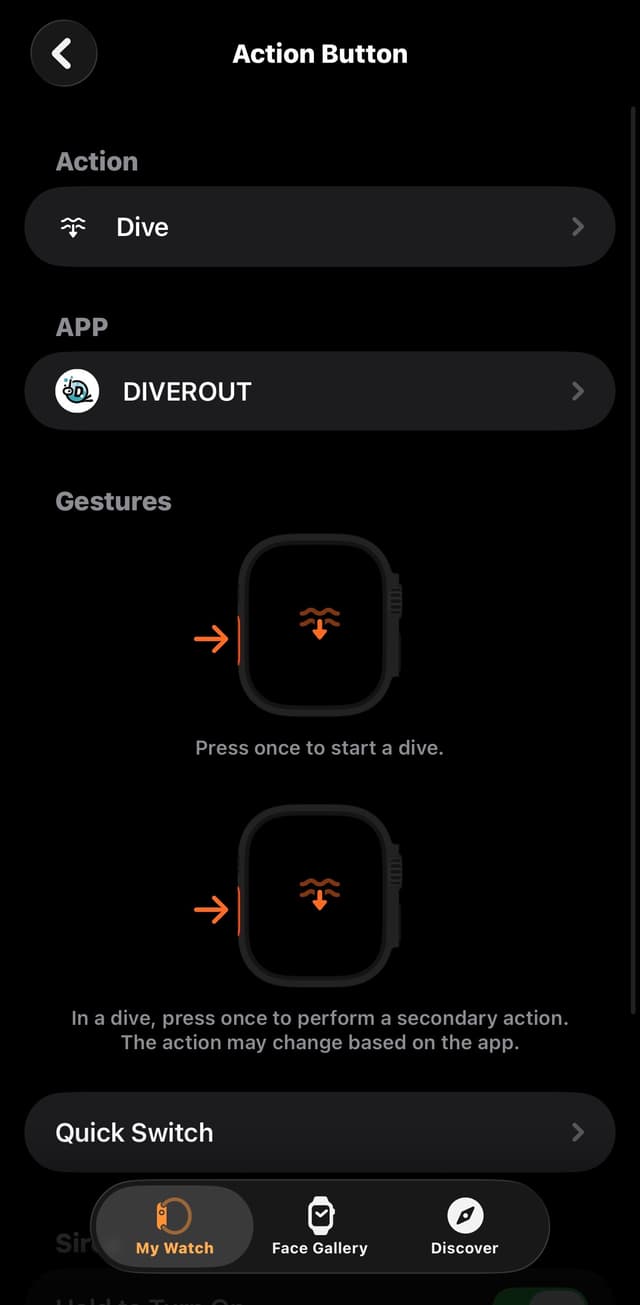 Action Button settings