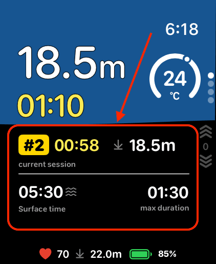Freediving session screen